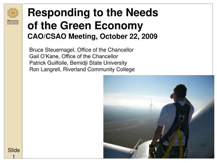 responding to the needs of the green economy cao csao meeting october 22 2009