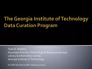 The Georgia Institute of Technology Data Curation Program