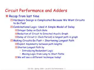 Circuit Performance and Adders