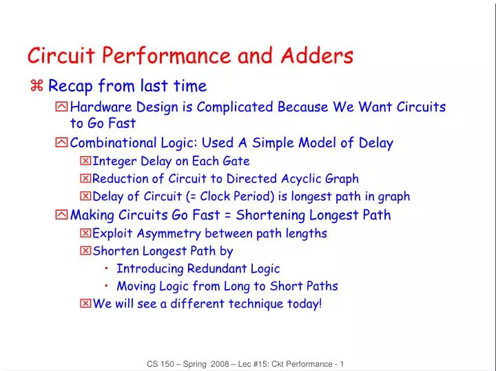 circuit performance and adders