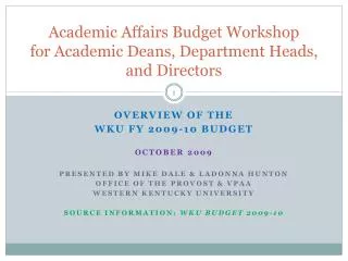 Academic Affairs Budget Workshop for Academic Deans, Department Heads, and Directors
