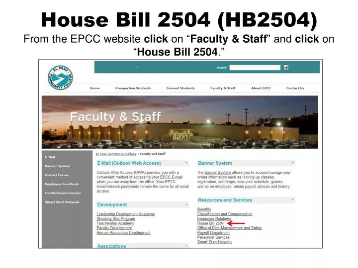 house bill 2504 hb2504 from the epcc website click on faculty staff and click on house bill 2504