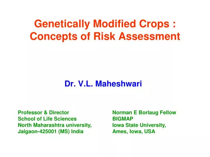 genetically modified crops concepts of risk assessment