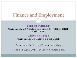 Finance and Employment