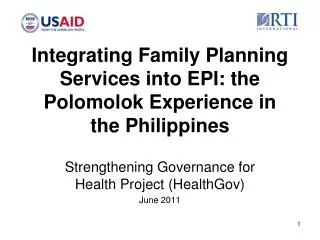 Integrating Family Planning Services into EPI: the Polomolok Experience in the Philippines