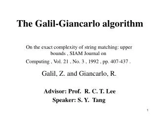 The Galil-Giancarlo algorithm