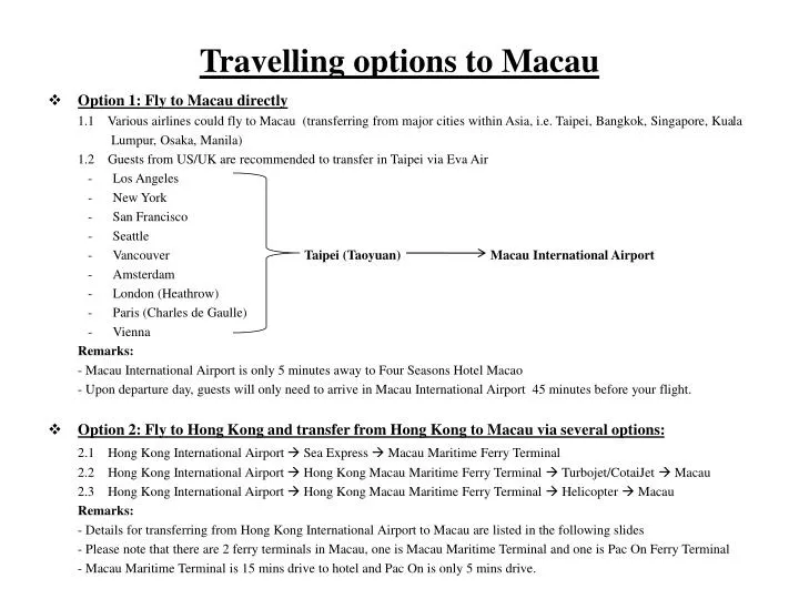 travelling options to macau