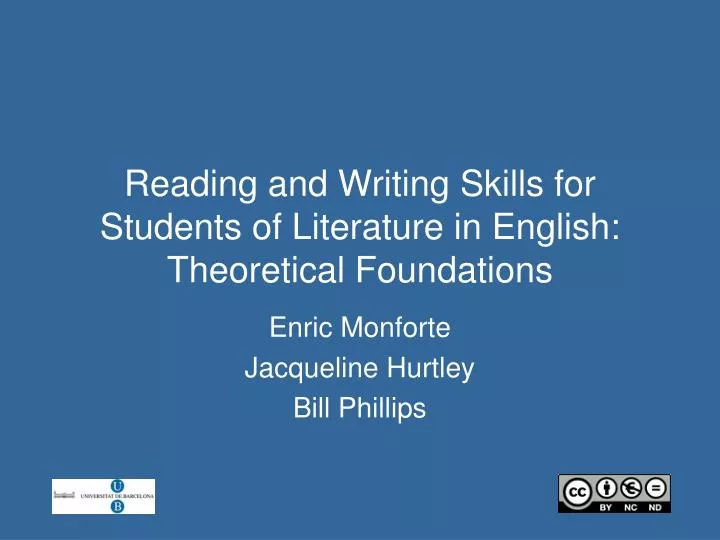 reading and writing skills for students of literature in english theoretical foundations