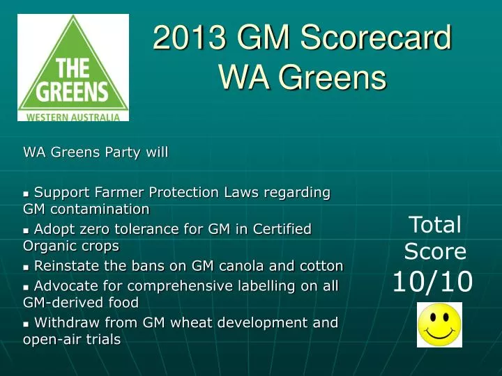 2013 gm scorecard wa greens