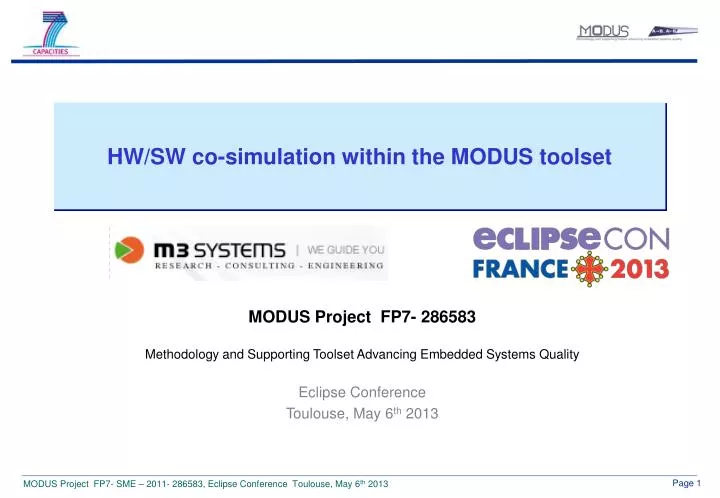 hw sw co simulation within the modus toolset