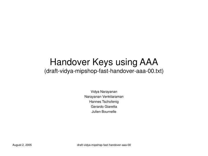 handover keys using aaa draft vidya mipshop fast handover aaa 00 txt