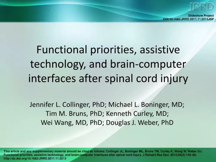 functional priorities assistive technology and brain computer interfaces after spinal cord injury