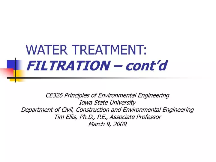 water treatment filtration cont d
