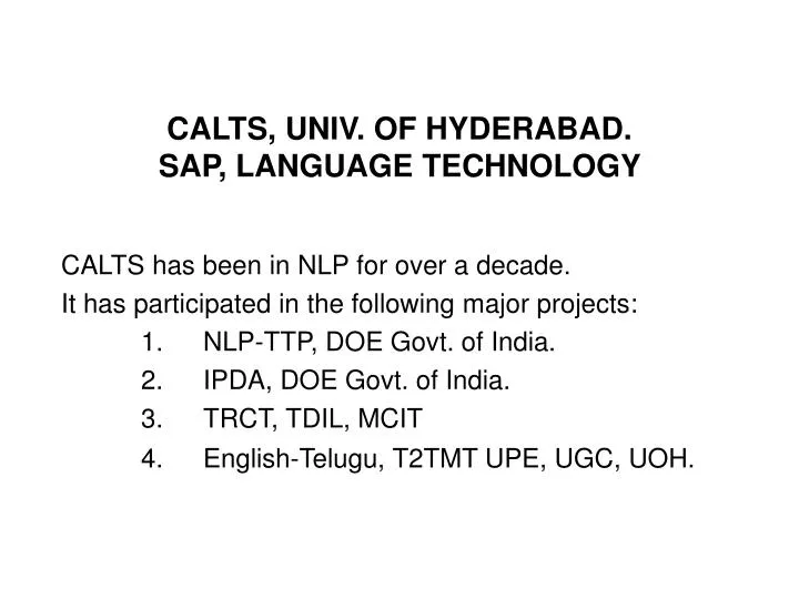 calts univ of hyderabad sap language technology
