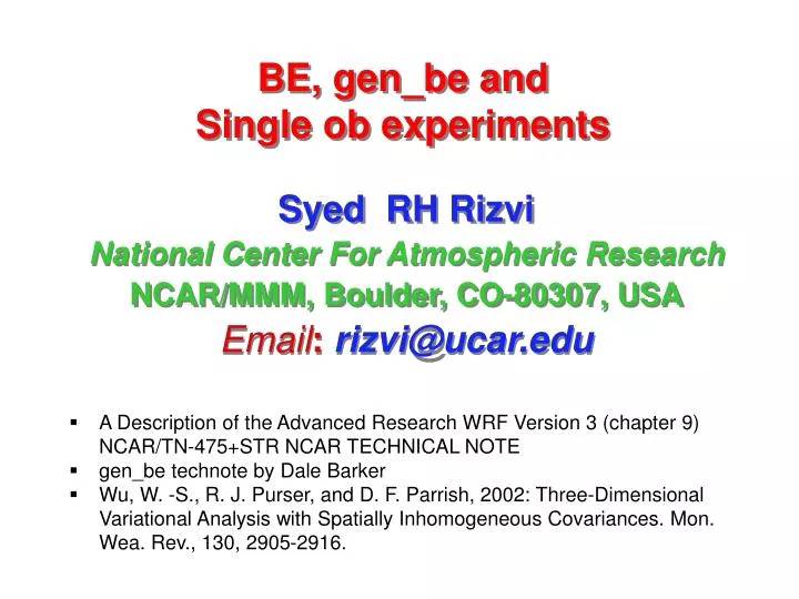 be gen be and single ob experiments