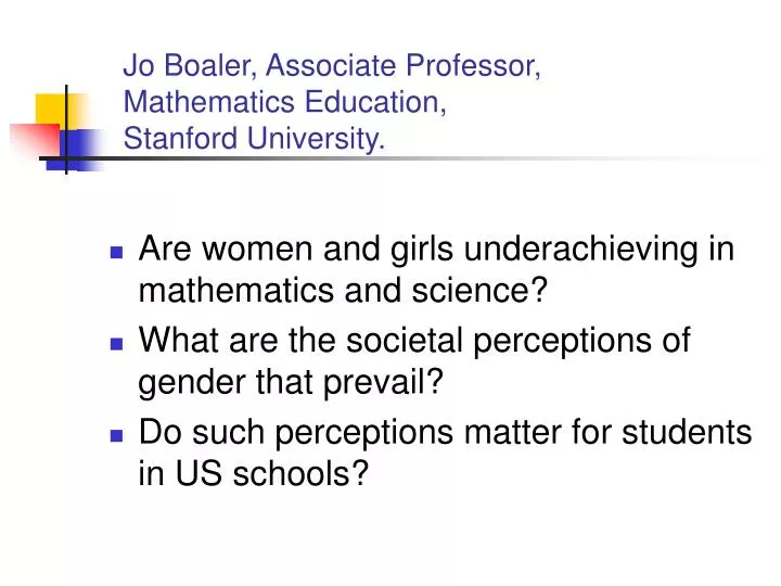 jo boaler associate professor mathematics education stanford university