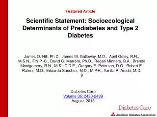 Scientific Statement: Socioecological Determinants of Prediabetes and Type 2 Diabetes