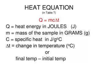 HEAT EQUATION (in Table T)