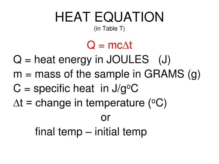heat equation in table t