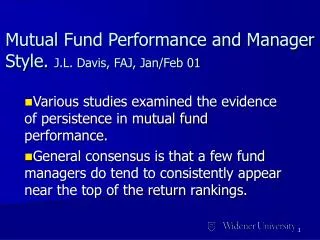 Mutual Fund Performance and Manager Style. J.L. Davis, FAJ, Jan/Feb 01