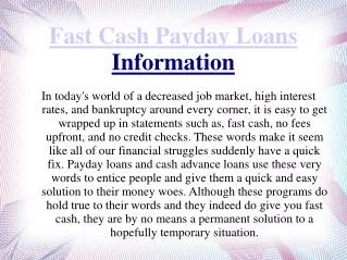 Fast Cash Payday Loans Information