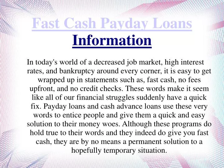 fast cash payday loans information