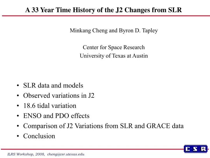 a 33 year time history of the j2 changes from slr