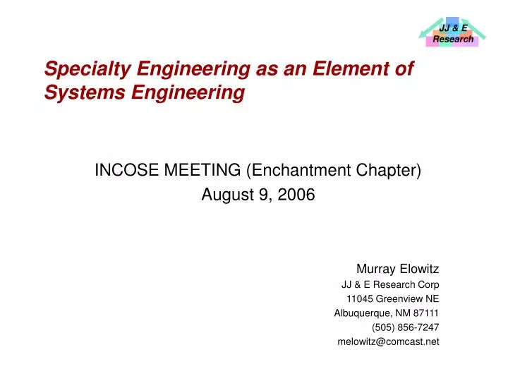 specialty engineering as an element of systems engineering