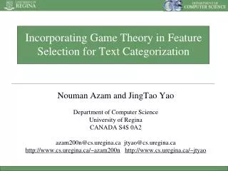 Incorporating Game Theory in Feature Selection for Text Categorization