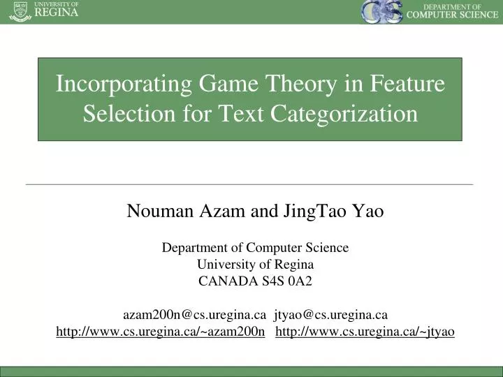 incorporating game theory in feature selection for text categorization