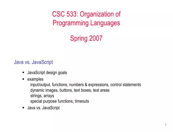 csc 533 organization of programming languages spring 2007