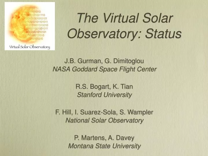 the virtual solar observatory status