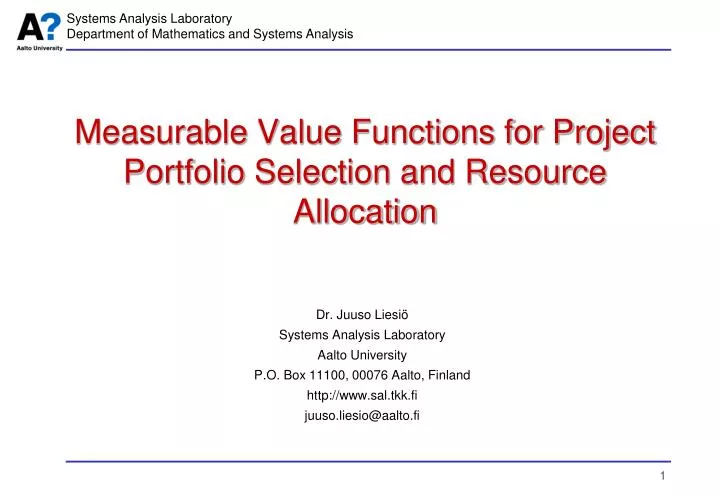 measurable value functions for project portfolio selection and resource allocation