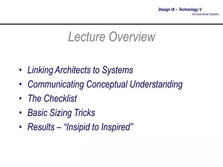 lecture overview