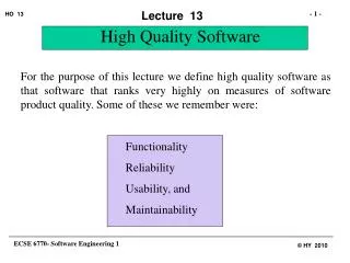 High Quality Software