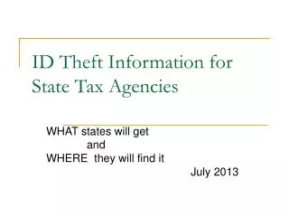 ID Theft Information for State Tax Agencies