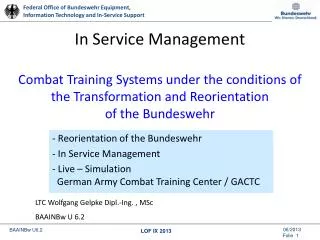 - Reorientation of the Bundeswehr - In Service Management