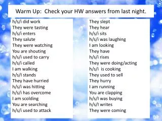 Warm Up: Check your HW answers from last night.