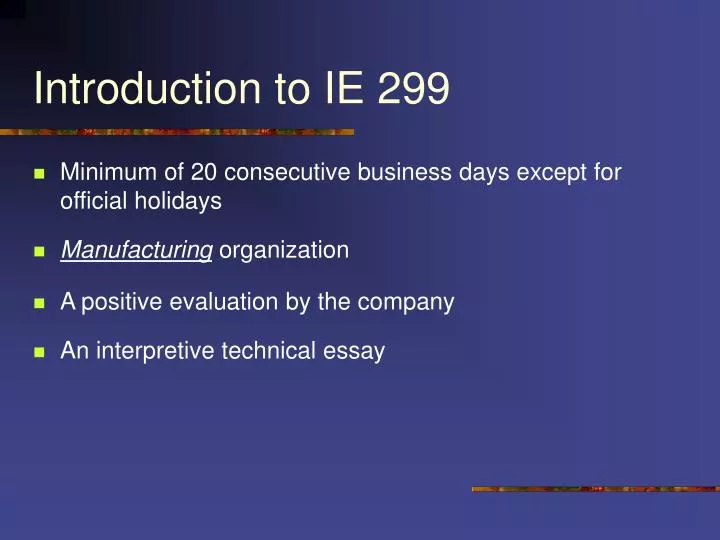 introduction to ie 299