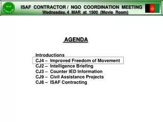 ISAF CONTRACTOR / NGO COORDINATION MEETING