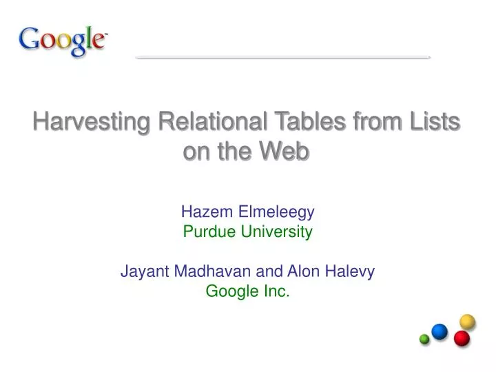 harvesting relational tables from lists on the web