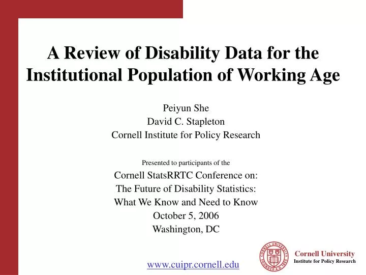 a review of disability data for the institutional population of working age