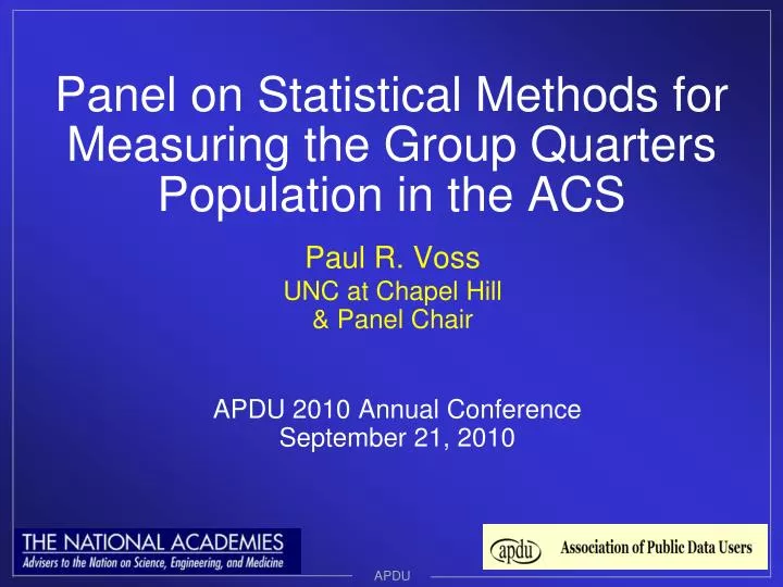 panel on statistical methods for measuring the group quarters population in the acs
