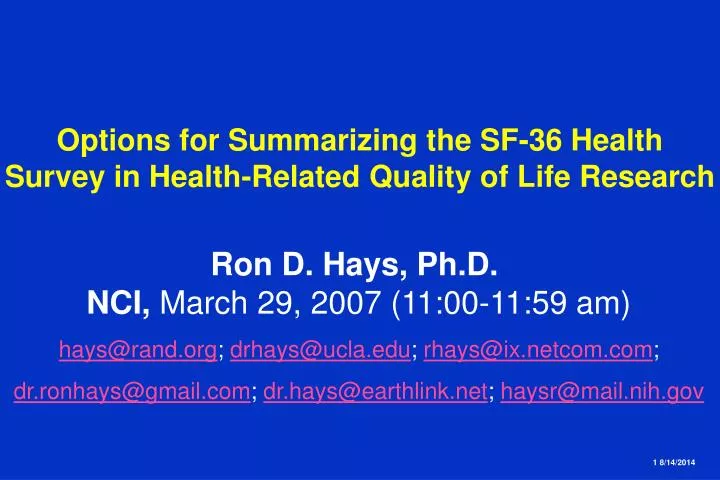 options for summarizing the sf 36 health survey in health related quality of life research