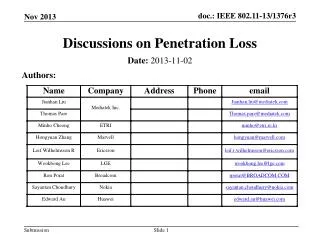 Discussions on Penetration Loss