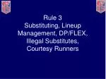 Rule 3 Substituting, Lineup Management, DP/FLEX, Illegal Substitutes, Courtesy Runners - slide 1