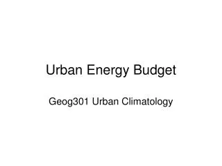 Urban Energy Budget