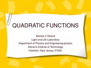 QUADRATIC FUNCTIONS