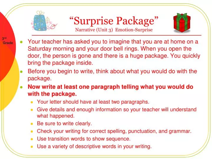 surprise package narrative unit 3 emotion surprise