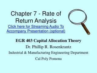 EGR 403 Capital Allocation Theory Dr. Phillip R. Rosenkrantz